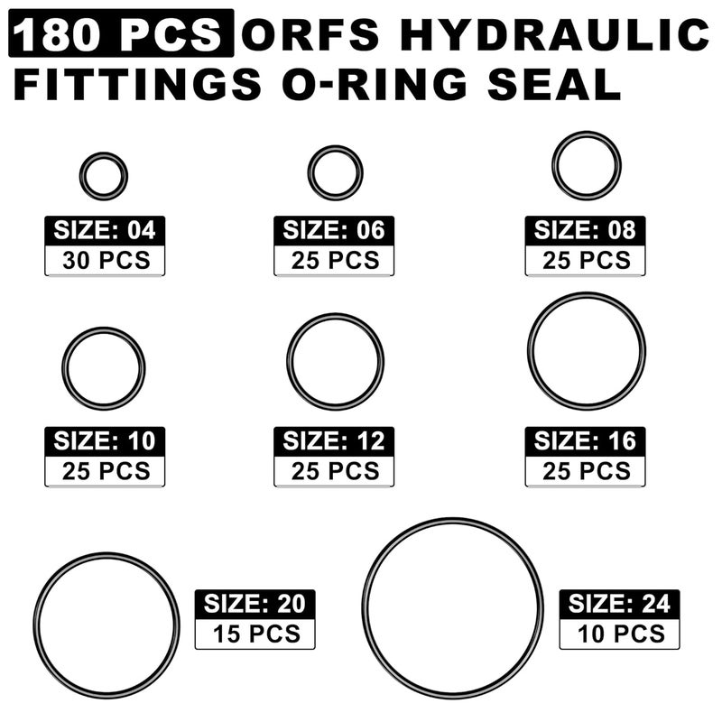 ANCIMOON Flat Face O-Ring Kit for ORFS Hydraulic Fittings, Buna 90, 180PCS - Image 3